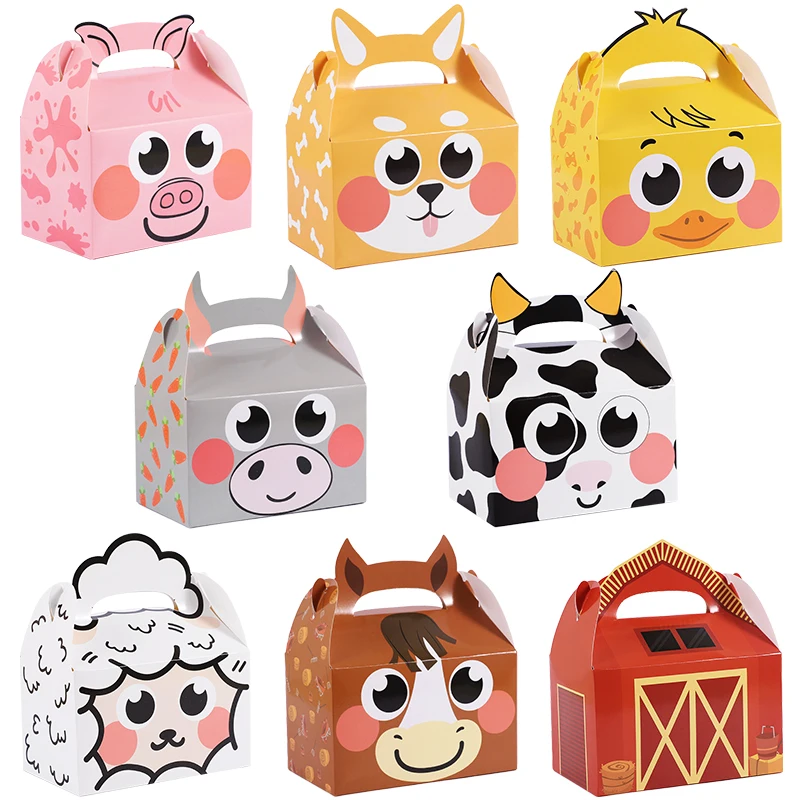 5ks karikatúry zvierat Candy Box Cow Dog Dog Duck Horse Horse Cookie Darčeková taška s rukovlnou kľučkou narodeniny Svadobné dekorácie Dodávky večierkov