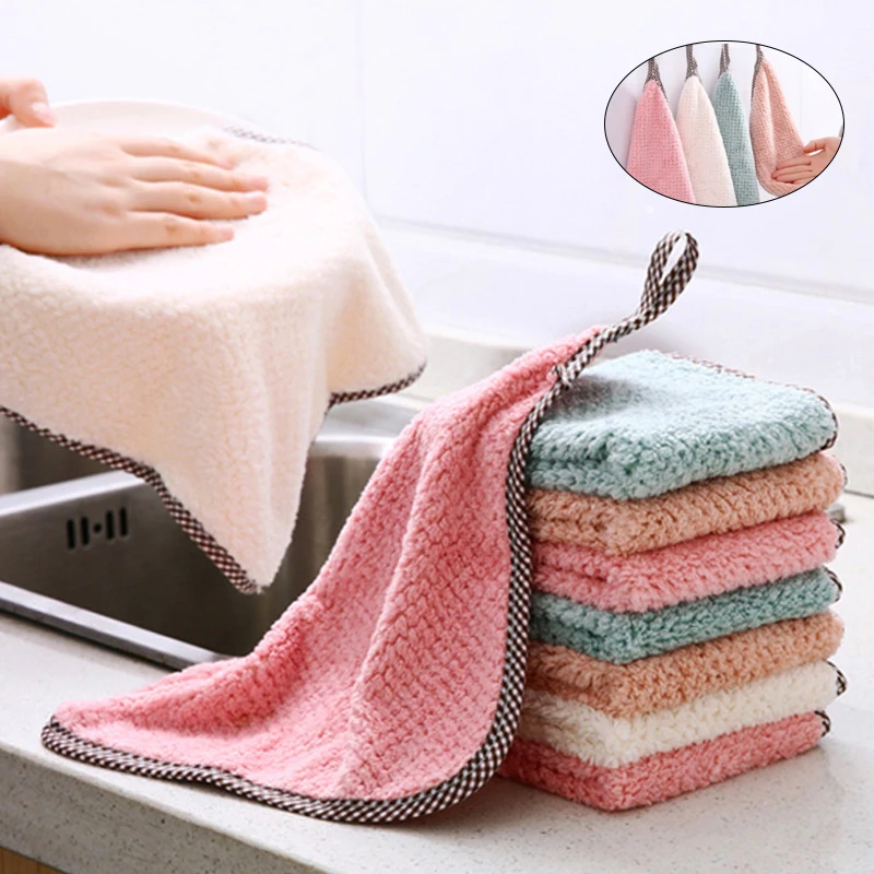5ks kuchynské utierky koralové fleece handriteľné čistiace handričky pre riadové misky Mikrovlákna absorbujúce domáce čistiace uteráky