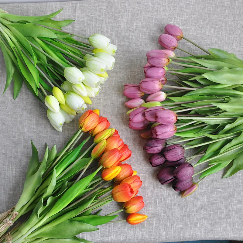 5ks/kytica Nový silikónový tulip umelý kvet 40 cm skutočný dotyk falošný rastlinný rast