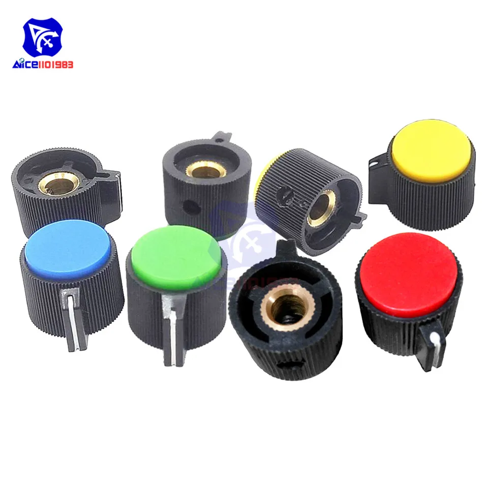 5ks/lot viacfarebný 6 mm knedrovaný hriadeľ vložka Dia. Potentiometer Rotačné ovládacie gombíky Spínač gombíka 16 mm priemer x 23 mm výška