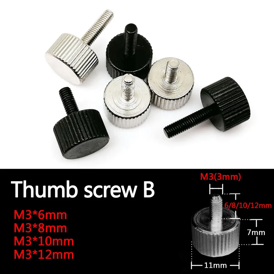 5ks M3x6/8/10/12 mm uhlíková oceľ Ruka Ruka dotiahnutá skrutkou palca skrutiek pre počítačový kryt puzdra DIY Toolless thumbrcrew B