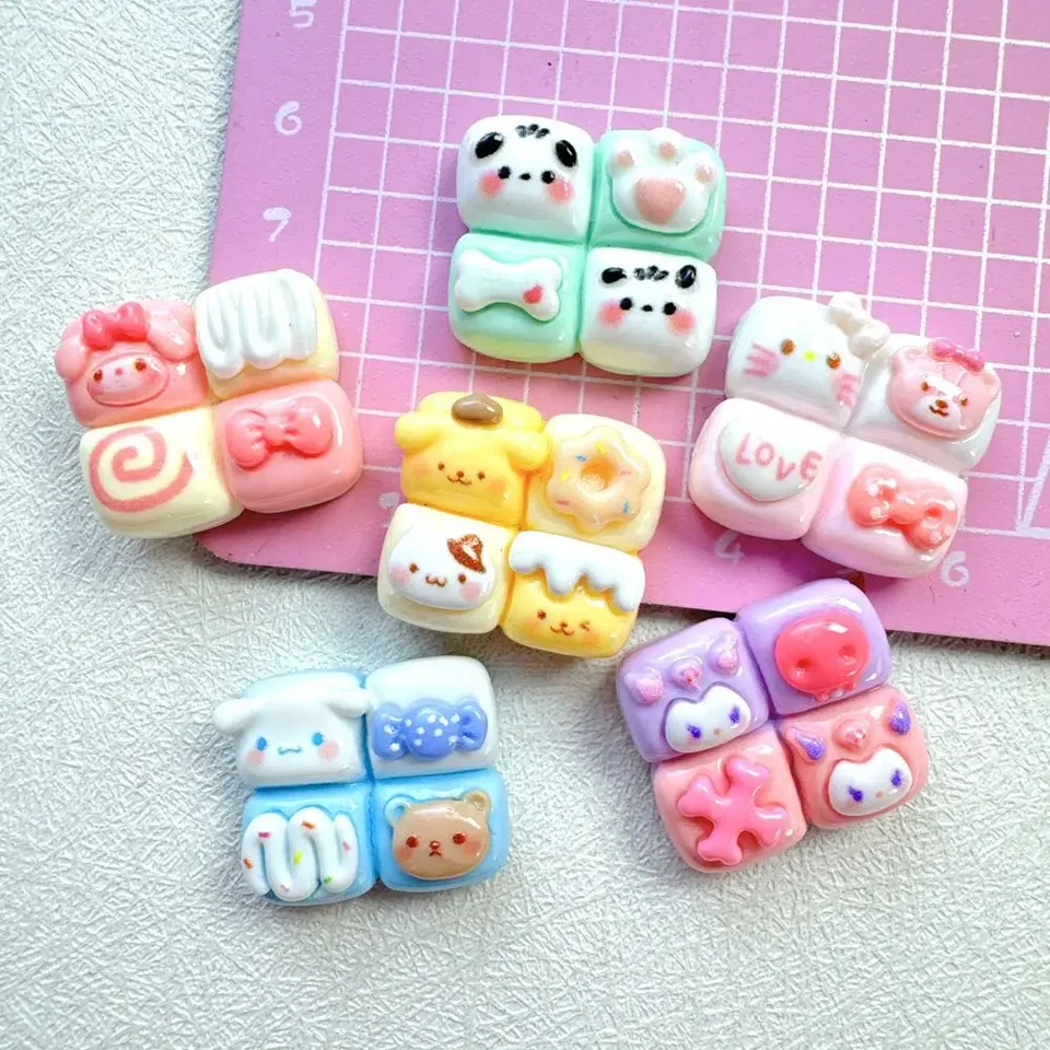 5ks Miniso roztomilý Sanrio chlieb živice Flatback Cabochons Doplnky DIY živicové kúzla pre zdobenie zo scrapbookingu