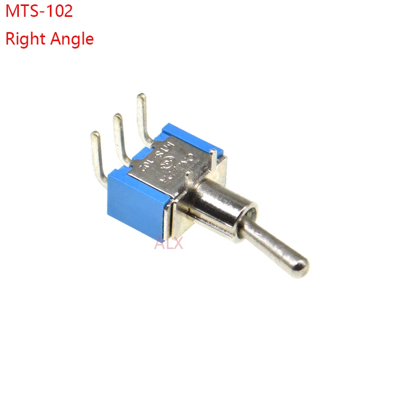 5ks modré mini MTS-102 pravý uhol Miniatúrny prepínač PCB PANC MONT SPDT 3PIN ON-ON-ONP-SWITCHE 6A/125V 3A/250V MTS102