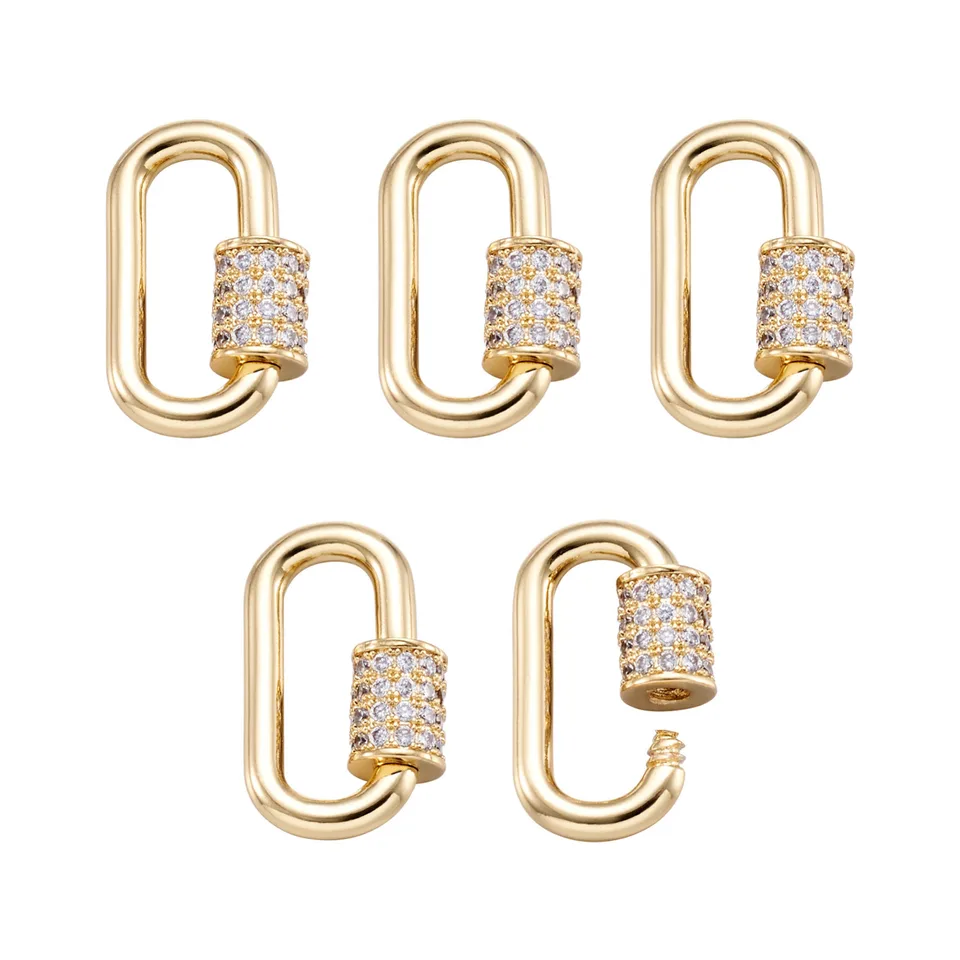 5ks mosadzná mikrolabačná kubická zirkónia skrutka karabíny Oval Lock Charms pre DIY náhrdelníky Výroby príslušenstva 17.1x10.5x2mm