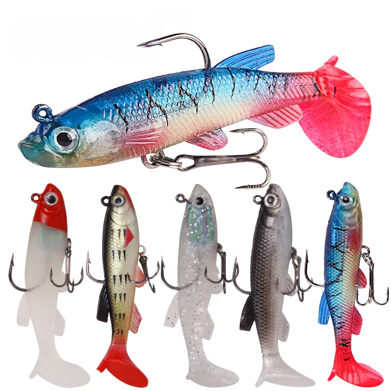 5ks mäkké gumové rybárske návnada 8 cm 14g Bionics 3d Eyes Swimbait s dvojitým prípravkom Hápe