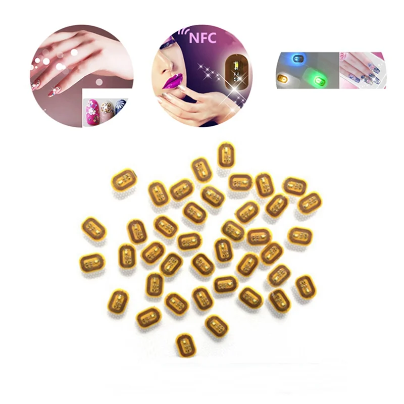5ks NFC Flash na nechtovú nálepku LED LED holý čip inteligentný Luminát na nechtovú lampu Zvýšenie nálepky na nechty, biele svetlo