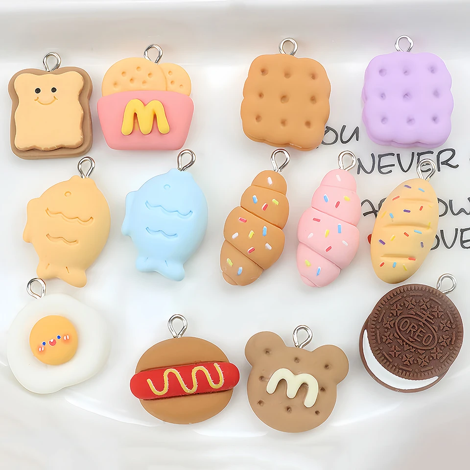 5ks potravinové vzory živice kúzla hamburger chlieb cookies ryby pre kutilské náušnice náhrdelník Kľúčenka Kľúčenka