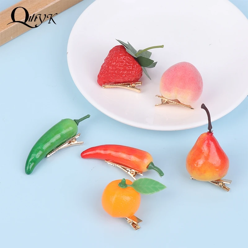 5ks roztomilé 3D simulácia ovocná klipka Hruška Strawberry Green Pepper Red Chili Hairpin Duckbill Clip Side Clip Headar Barrette