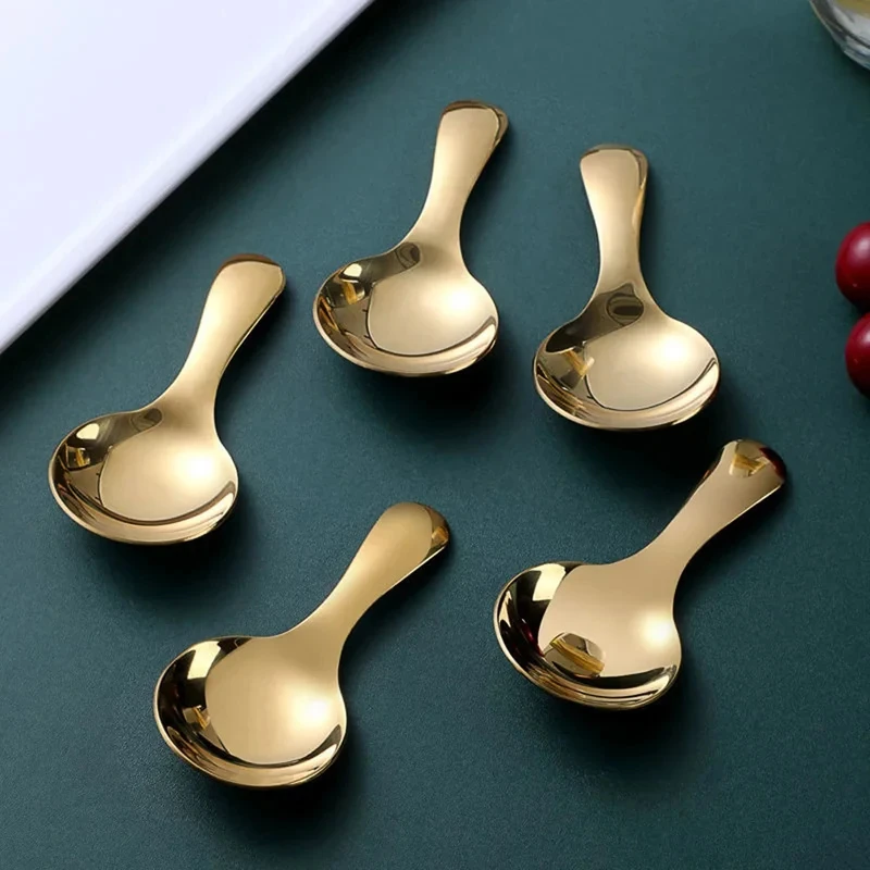 5ks Salt Spoon Mini Sugar Spice Spoons Spoons Gold Nerezová oceľ Sada čajovňa na kopu