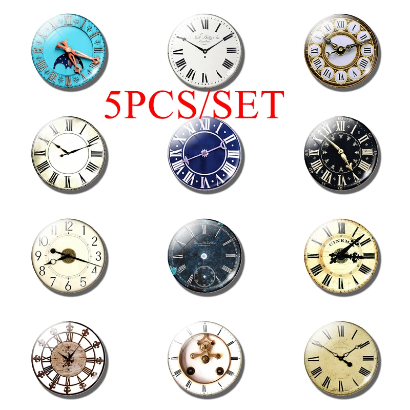 5ks/set Retro Clock 12/16/20/25/30 mm sklenené kupolové šperky kupoly výroby módnych doplnkov Darček (nie v skutočnosti stôl)