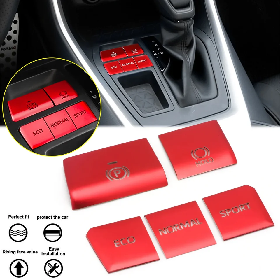 5ks Sporty Red Gear príslušenstvo P prevodové brzdenie brzdenie funkcie Tlačidlo Cover TRIMS TRIMS pre Toyota RAV4 2019 2020 2021 2022