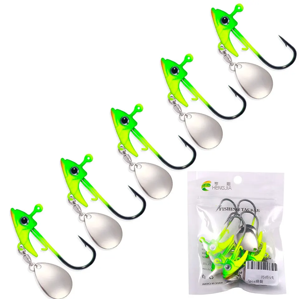 5ks/ taška 7g 10g 15g prípravok Lure Hook Barbed Jigging Hooks s kovovou lyžičkou kľukovou kľukovou hlavou Háčik rybársky háčik hlava mäkký červový háčik
