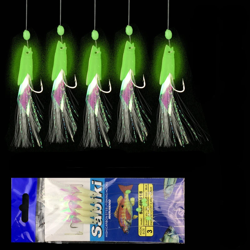5ks/ taška na morské/ Salterwater Fishing Sladkovodná rybolovná sabiki súpravy String Hook Flash Luminous Ryb String Hook