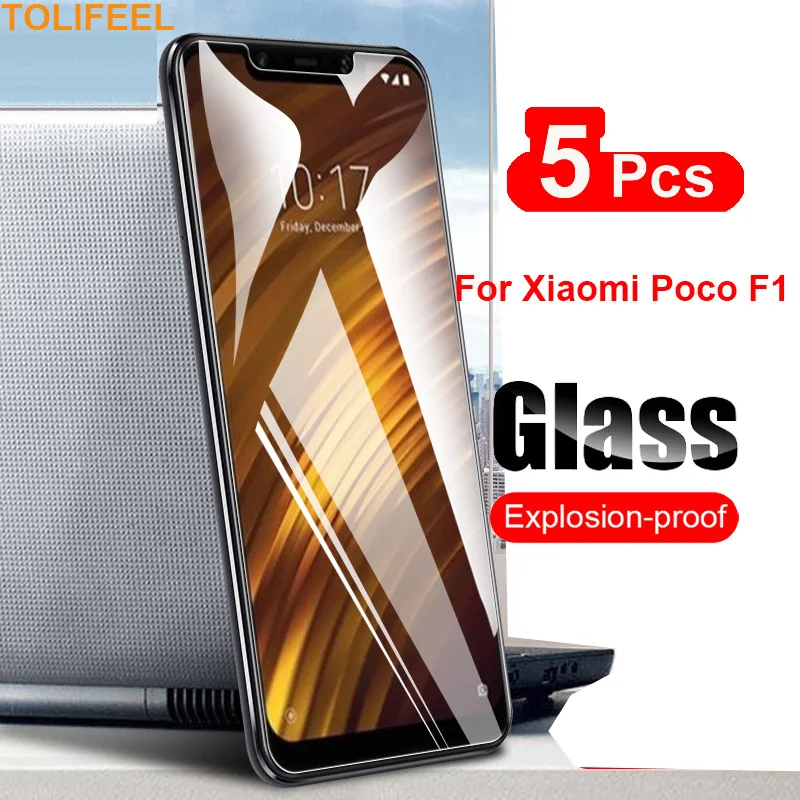 5ks temperované sklo pre Xiaomi POCOPHONE F1 SCREET OBRADNÉ FILM pre Xiaomi F1 POCO F1 SOCKOPPOPT GLOSE GUARD 9H ULTRA CLEAR