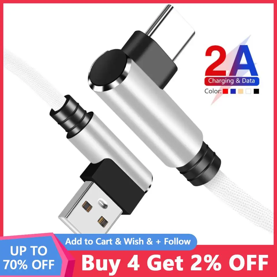 5ks USB Kábel typu C pre Samsung Note 8 S8 Xiaomi MI 90 stupňov mobilného telefónu Typ kábla C Rýchle nabíjanie kábla USB C nabíjačku kábla