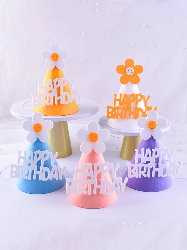 5ks viacfarebný roztomilý Daisy Birthday Hat Party Hat First Birthday Atmosféra Foto dekorácia klobúk kreatívny narodeninový klobúk