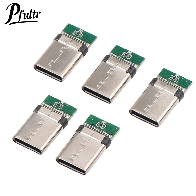 5ks Vysoko kvalitné USB 3.1 Typ C Mužský DIY spájkovacia zástrčka konektorová zásuvka pripevnená doska PC