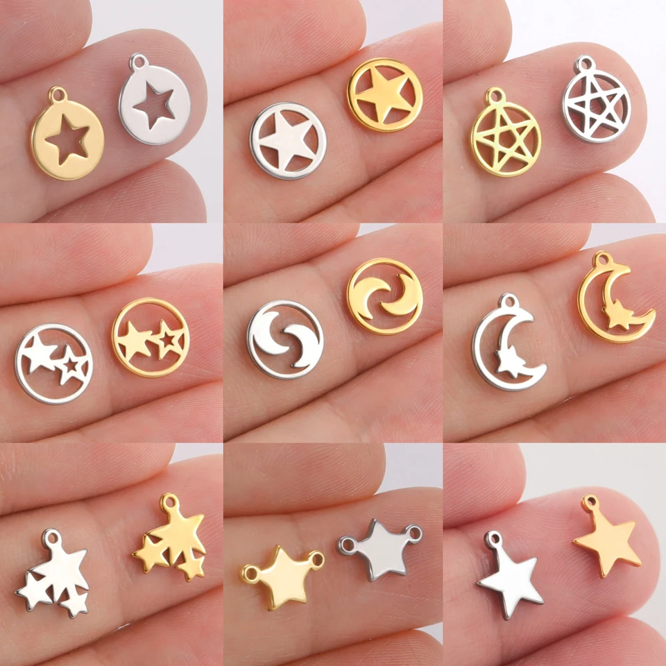 5ks z nehrdzavejúcej ocele Mesiac Star Charm Pentagram Hexagram rozkošný prívesok pre domácich majstrov