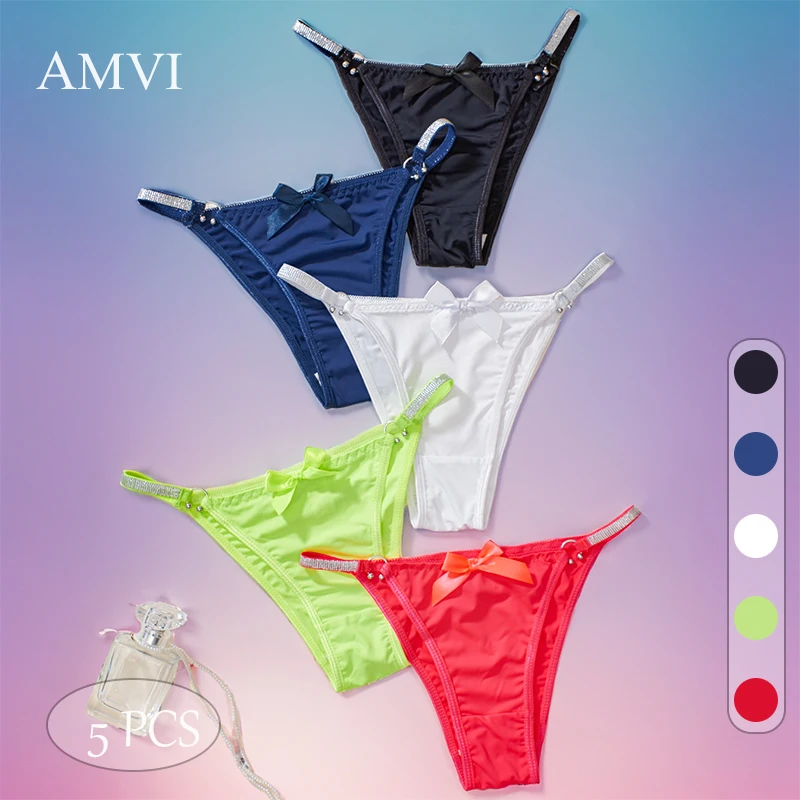 5ks ľadové hodvábne plynulé nohavičky Sexy ružové intimáty Ženy G-String Underwear Low Rise Women Working Pohodlné nohavičky kamienok