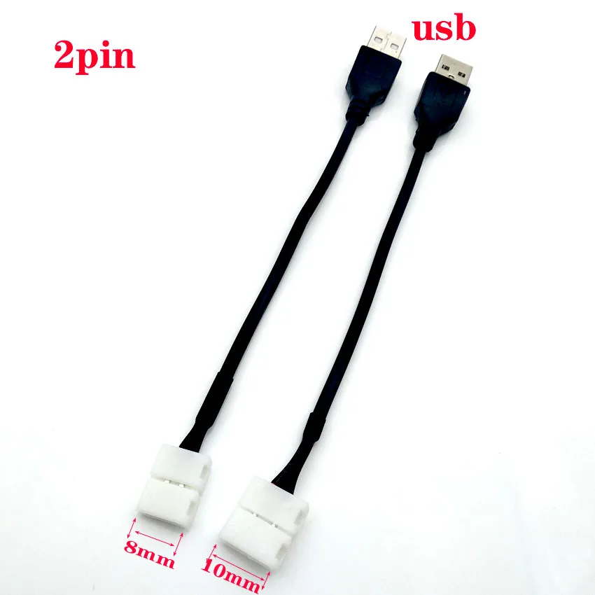 5ks/šarža 2pin 8 mm 10 mm bezplatné zváracie LED konektor 15 cm kábla na USB LED stripový konektor pre DC5V 5050 LED pásik LED