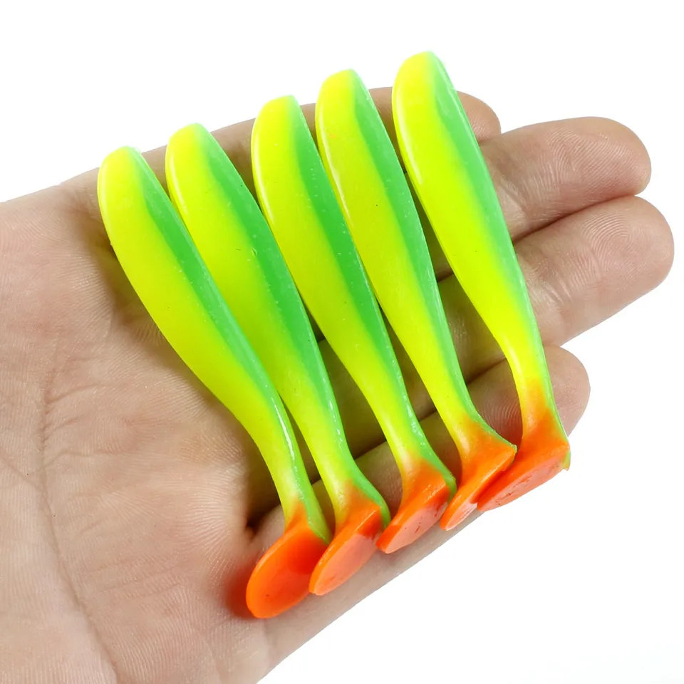 5ks/šarža mäkké návnady 50 mm 70 mm t chvost Rybárske návnady Wobblers Tachte dvojfarebné basy