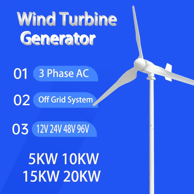 5KW 10 kW 15 kW 20 kW súprava veternej turbíny Vysoký výkon 3blade 24v 48V 96 V s radičom MPPT pre systém mimo mriežky