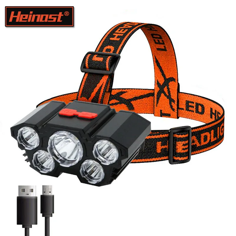 5LED svetlomet nabíjateľný s vstavanou v roku 18650 batériou Silné svetlo dlhé dosahy Torch Outdoor Camping Adventure Fishing Righlight