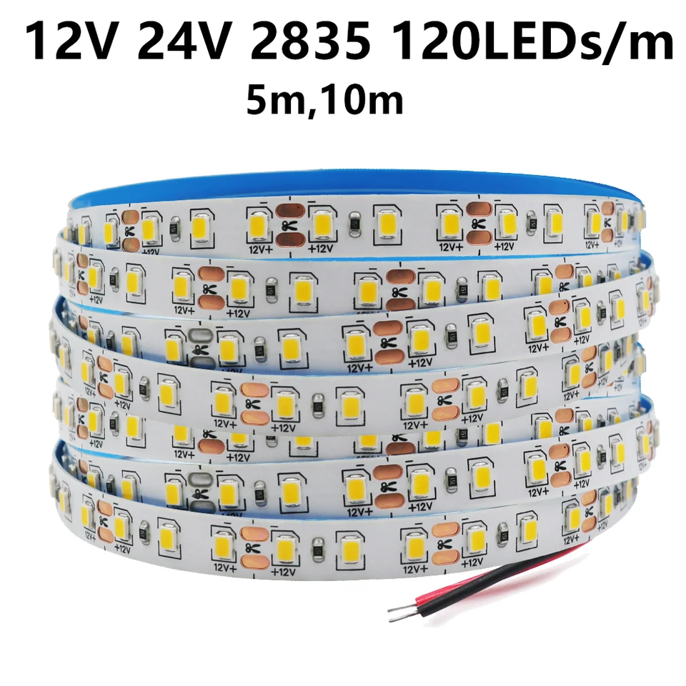 5m 10m LED prúžok 12v 24 V Vysoký jas SMD 2835 120LED/m Flexibilná LED stuha