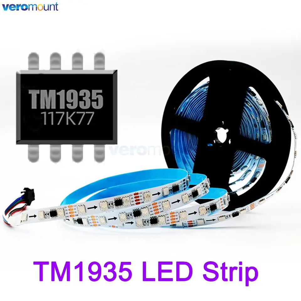 5m 12V 24V DC Breakpoint Pokračujte TM1935 Externé adresovateľné digitálne LED pixelové pásmo 30 60LED/m 4pin 10 mm biele čierne PCB PCB