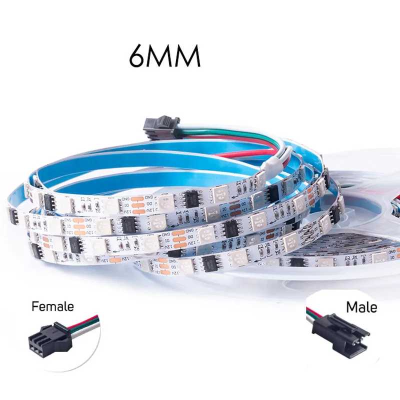 5m 6 mm WS2811 RGB LED pásik Full Color Color Farba Držiteľná menovateľný pixel Running Flexibilná páska Atmosféra podsvietenia 12V