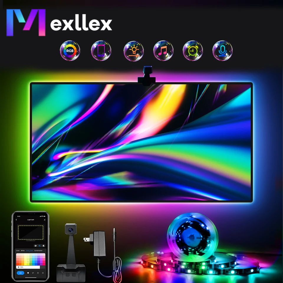 5M Ambient RGBIC TV LED podsvietenie s fotoaparátom, inteligentné tuya wifi aplikácie Control Music Synch