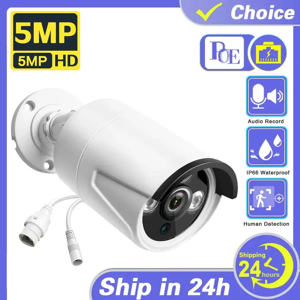 5MP AI Poe IP Camera CCCTV bezpečnostná kamera H.265+ Outdoorová ľudská detekcia IP66 Vodotesný zvukový videozáznam pre systém NVR pre systém NVR