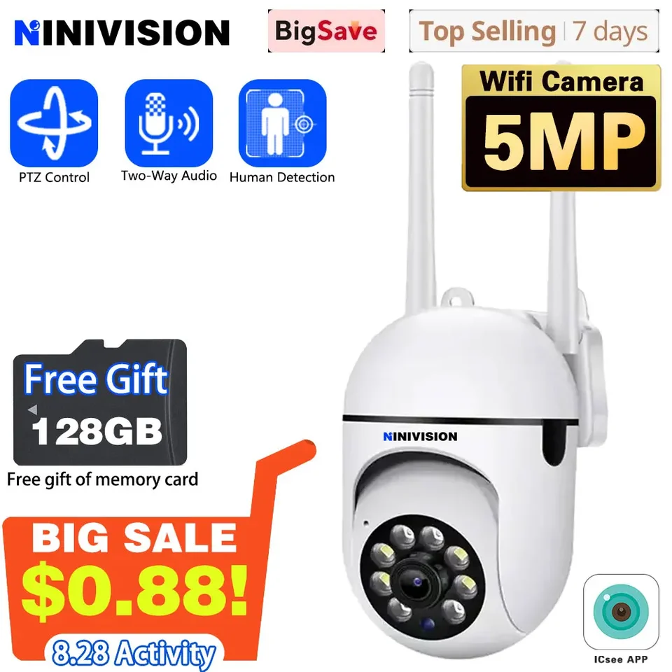 5MP PTZ WiFi IP fotoaparát 5.0MP CCTV Sledovanie bezpečnostnej ochrany Wi Fi Outdoor PTZ Control Street ICSEE XMEYE APP AUDIO CAMARA