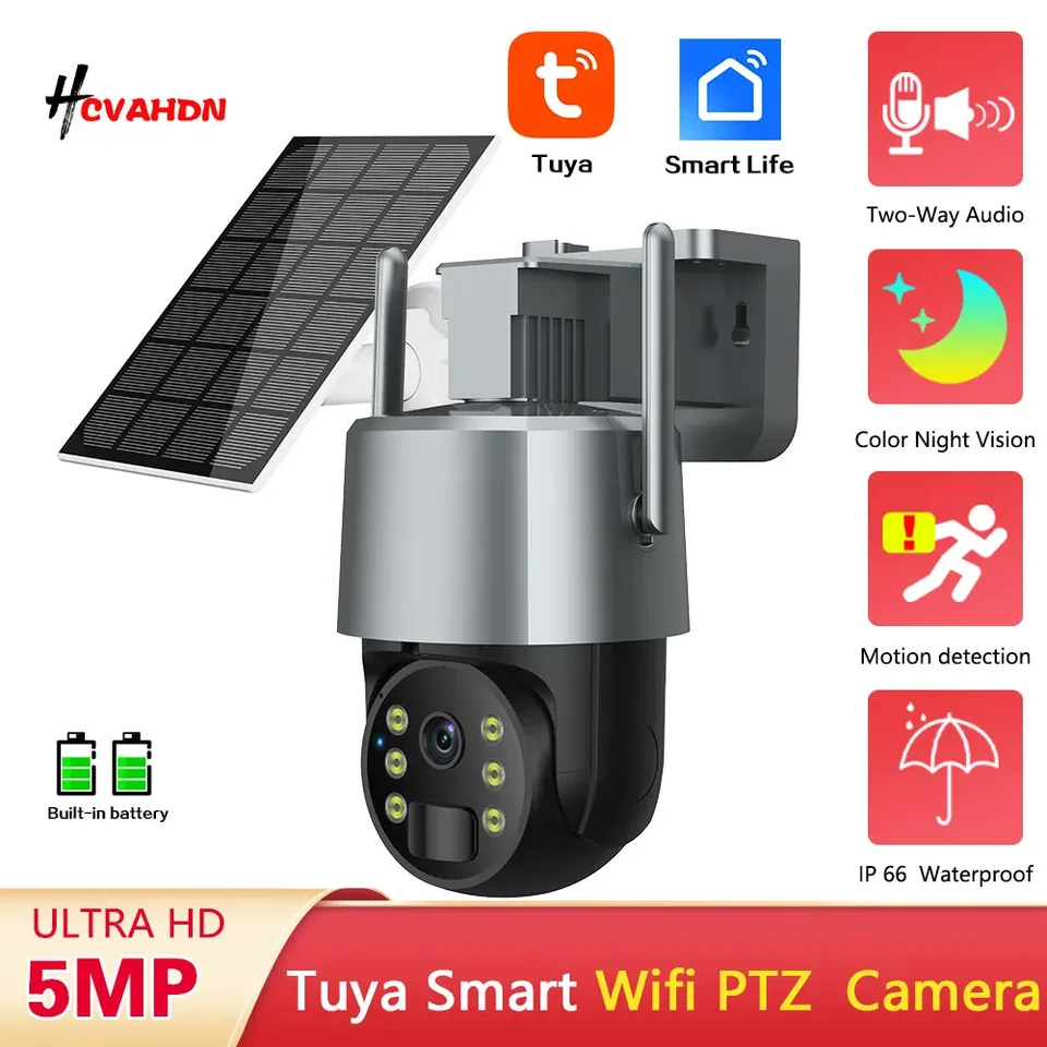 5MP TUYA SOLAR WIFI PTZ bezpečnostná kamera Outdoor PIR Detekcia batérie napájaná bezdrôtovými CCTV videa sledovaný kamera Smart Life Life