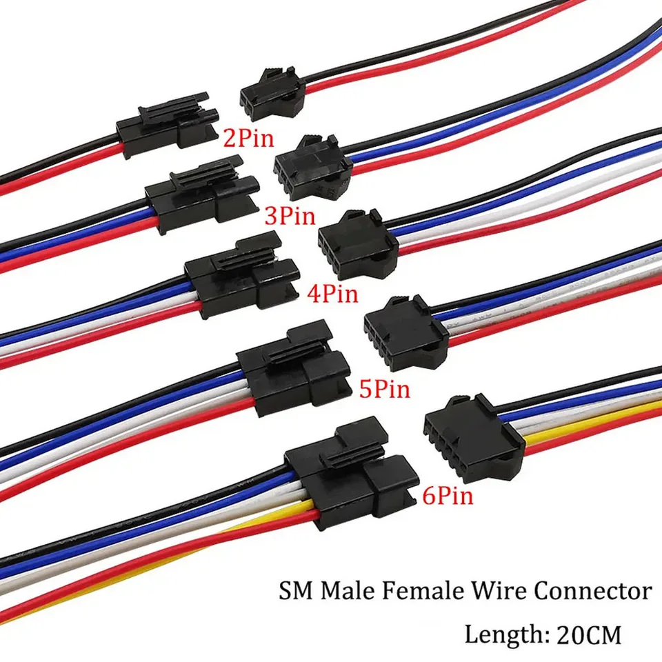 5pair jst sm 2p/3p/4p/5p/6 pin káblový konektor 2,54 mm tón samec samecová zástrčka pre predlžovanie LED Svetlo DIY DIY
