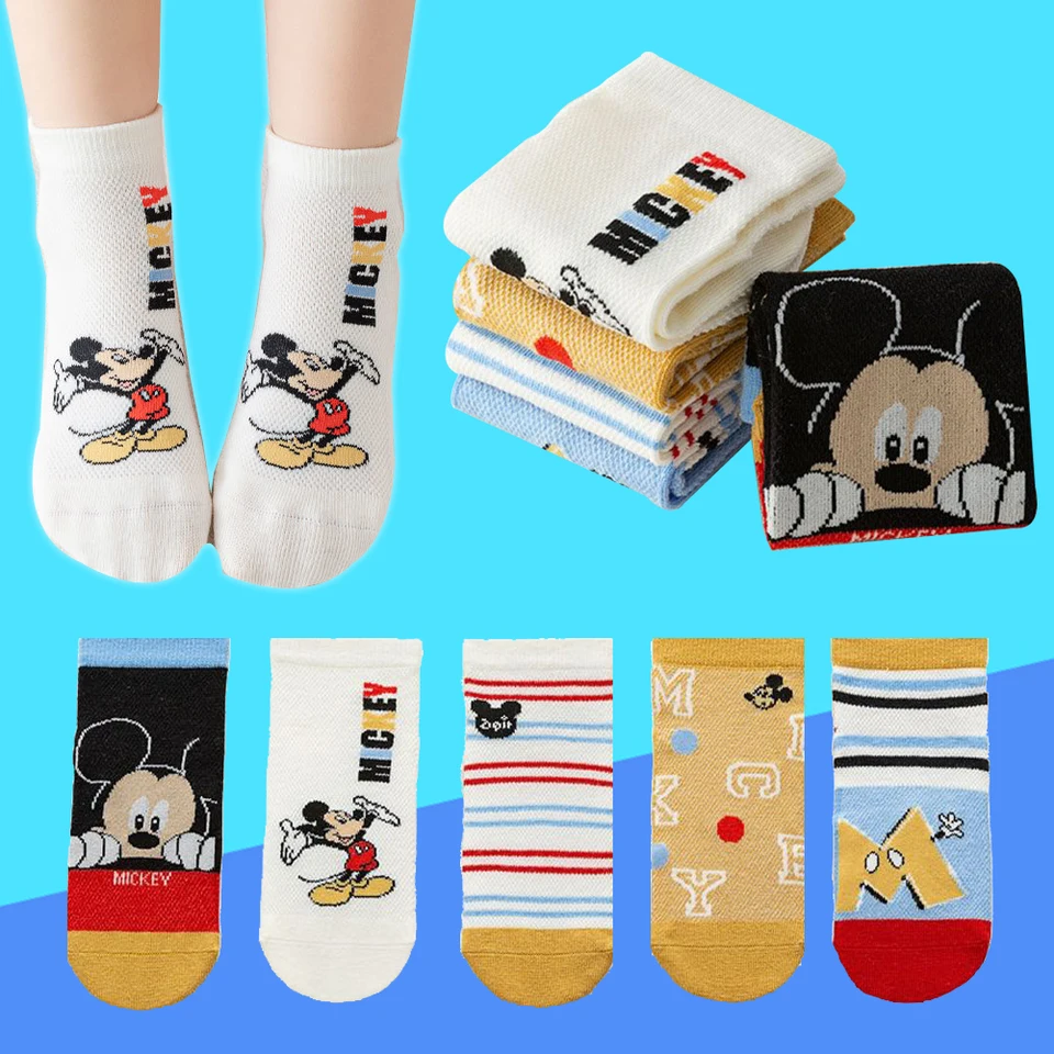 5pair New Disney Baby Cuil Cartoon Sladké krátke ponožky pre deti Mickey Fashion Boat Socks for Boys Girls 2-12y