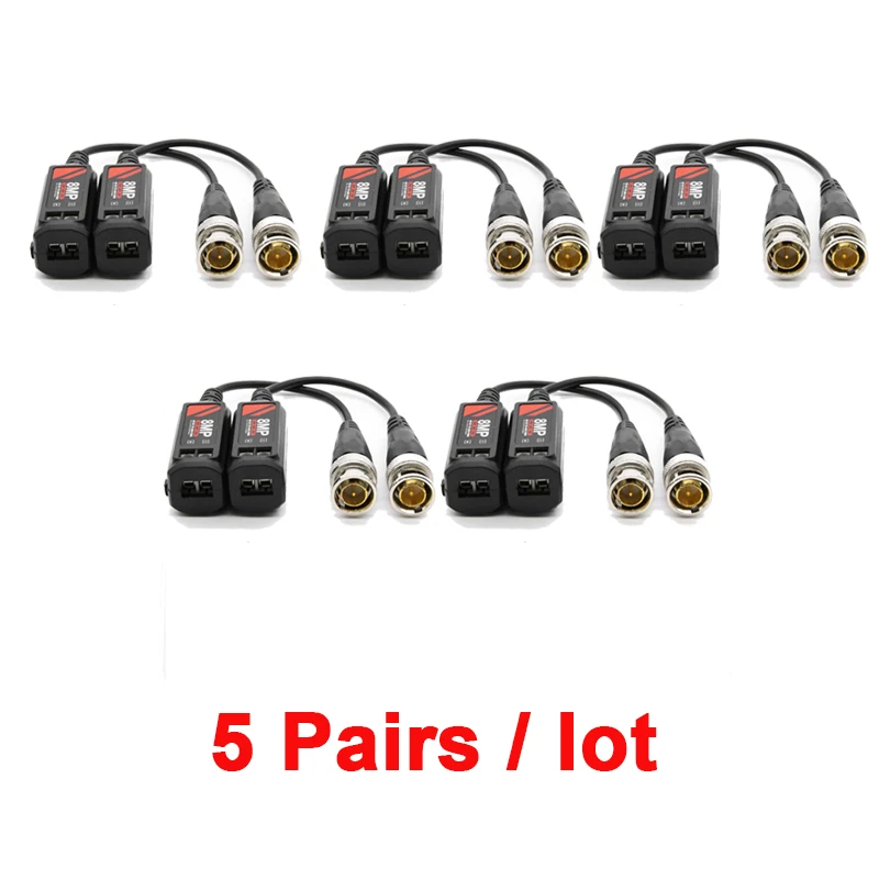 5Pairs/10ks 8MP 4K video balun príslušenstvo Pasívny skrútený dvojica vysielač Coax Converter BNC konektor koaxiálny na UTP RJ45