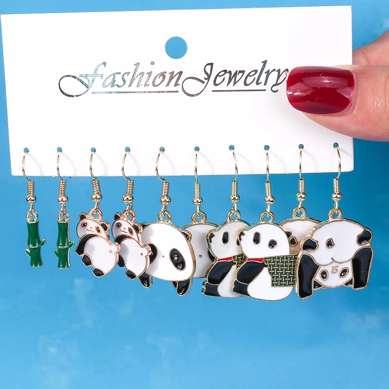 5pairs/set karikatúra zvierat Panda bambus kvapky náušníc