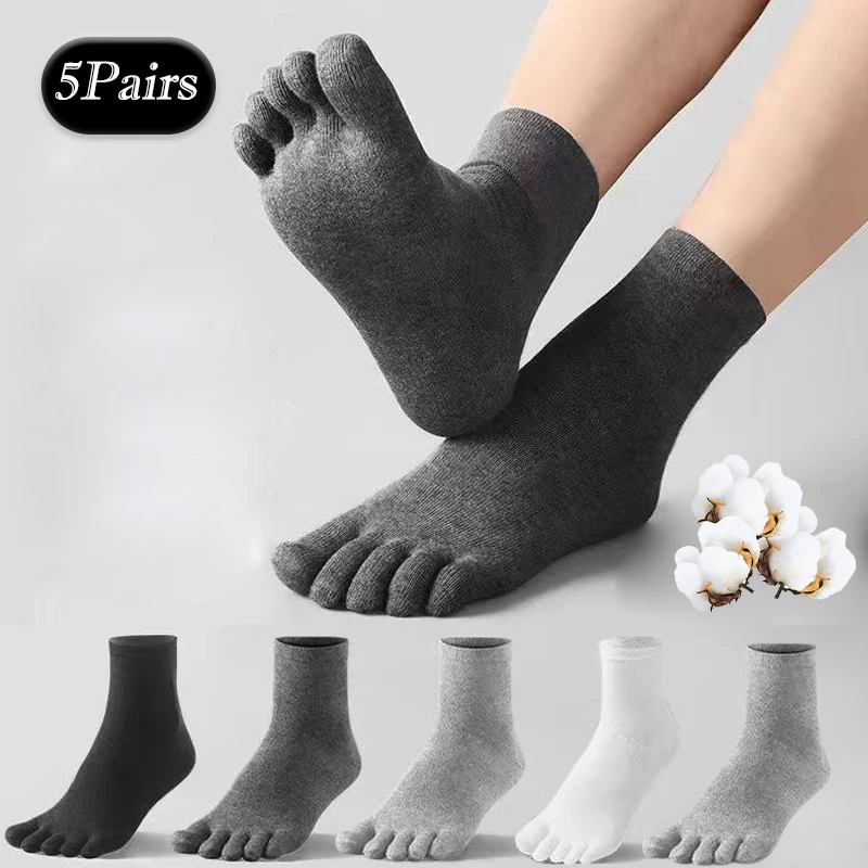5pairs Solid Superior Cotton Men ponožky päť prstov pot-absorbované ponožky Seamelss Priedušná ponožka Split Toe Sports Mid Tube ponožky