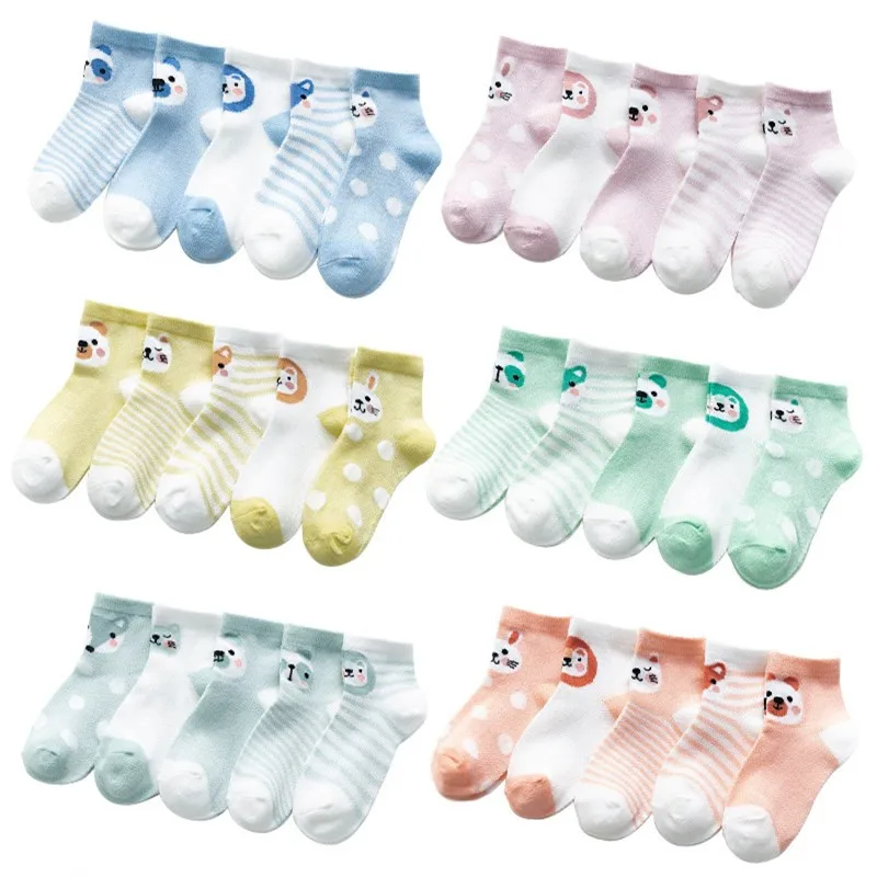 5pairs/šarža 0-24M Kojenecké detské ponožky detské ponožky pre chlapcov dievčatá z bavlny