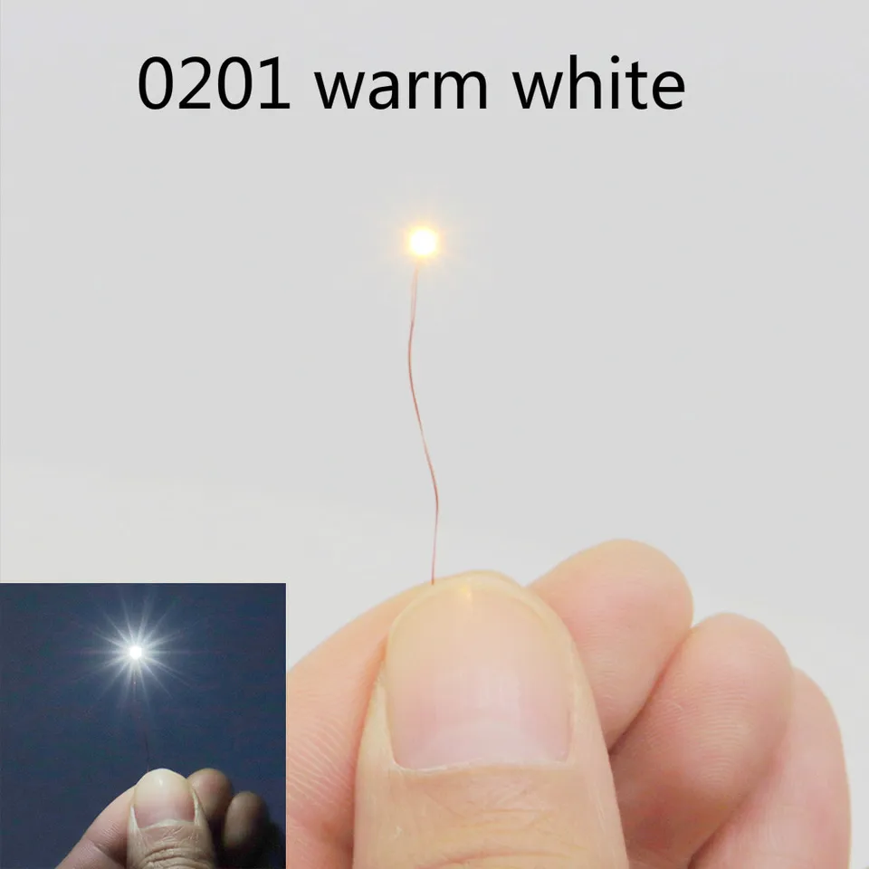 5pcs 0201 Warmwhite LED káblové SMD Vlak Ho n OO Dĺžka drôtu 20 cm Veľkosť 0,65 mm*0,35 mm 20 mA pre modelové autá