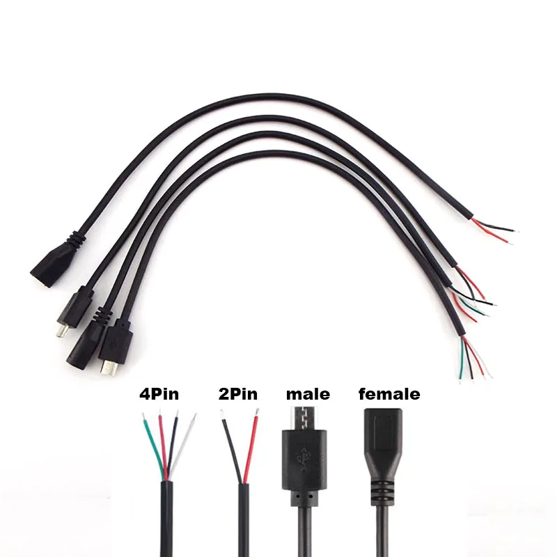 5pcs 30cm DIY Micro USB 2.0 Mužská zástrčka konektor konektora 4 PIN 2 PIN 2 PIN predlžovací kábel kábla Kábeľový kábel Výkon nabíjania Dáta prenosu