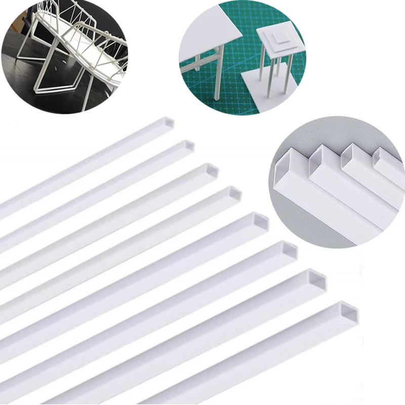 5pcs ABS biela plastová forma trubica dutý štvorec 2/2,5/3/4/5/6/8/10 mm 250 mm dlhá budova piesočna