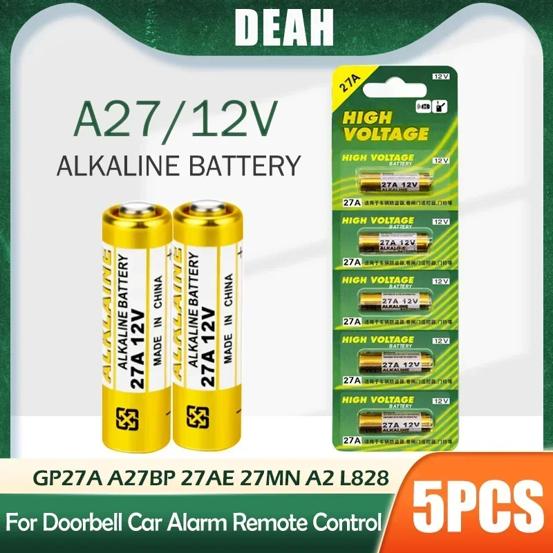 5pcs alkalická batéria 12V A27 27a G27A MN27 MS27 GP27A L828 V27GA ALK27A A27BP K27A VR27 R27A pre alarmový diaľkový diaľkový ovládací prvok suchého ovládania suchej bunky