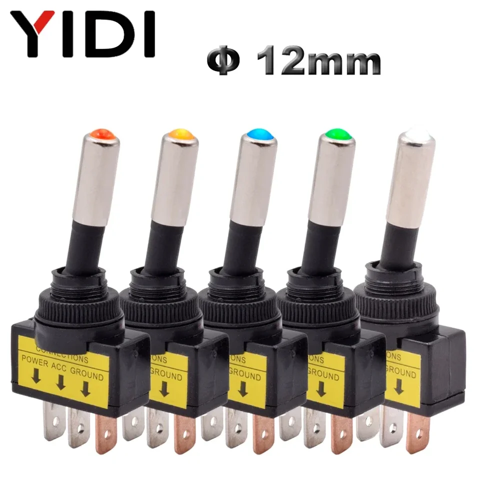 5pcs ASW-15D automatické auto vypnuté prepínač LED prepínača 2 Poloha západky SPST 3PIN 12V 24V DC Červená zelená modrá žltá biela