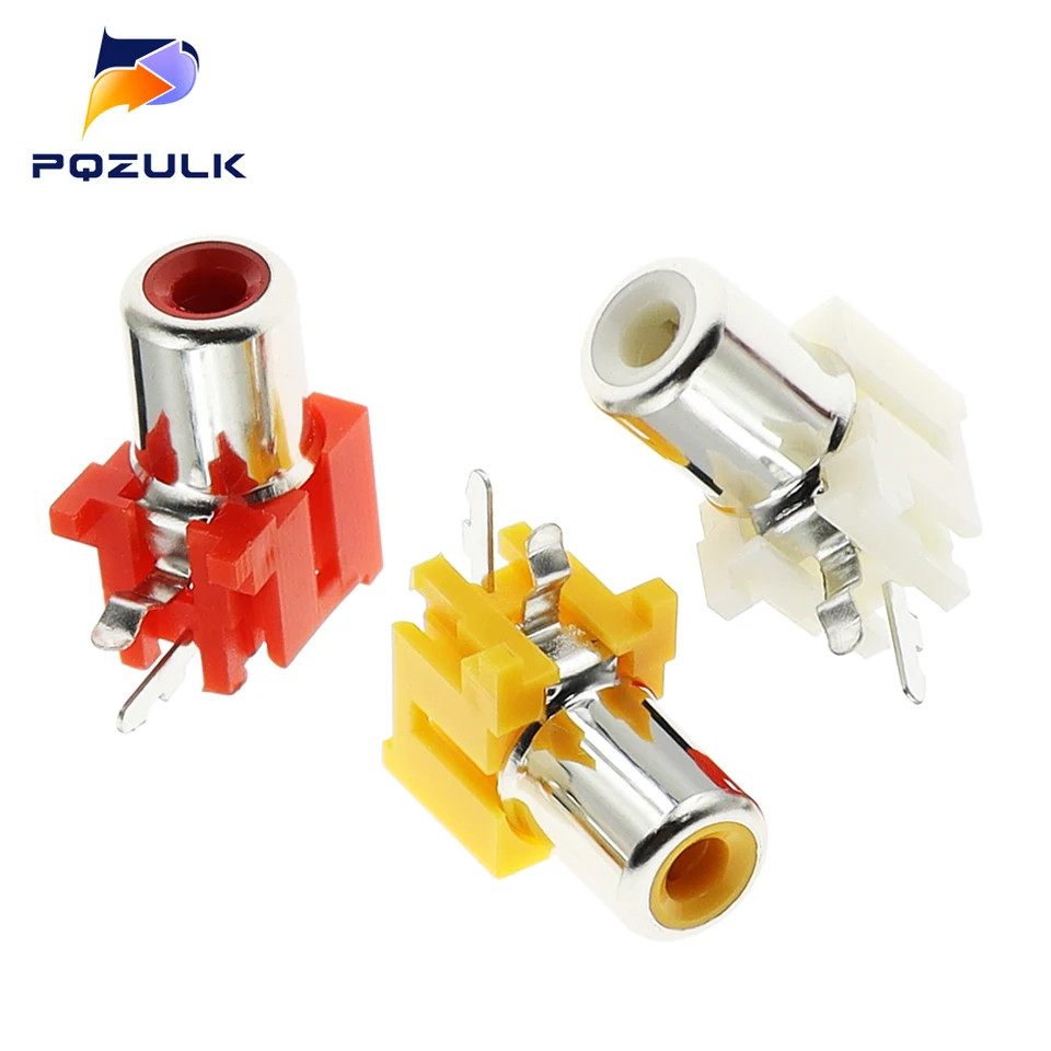 5pcs av1-8.4-5a 1holes 2pins rca sokety 90degree zvukové video connectors Jacks žltá biela červená