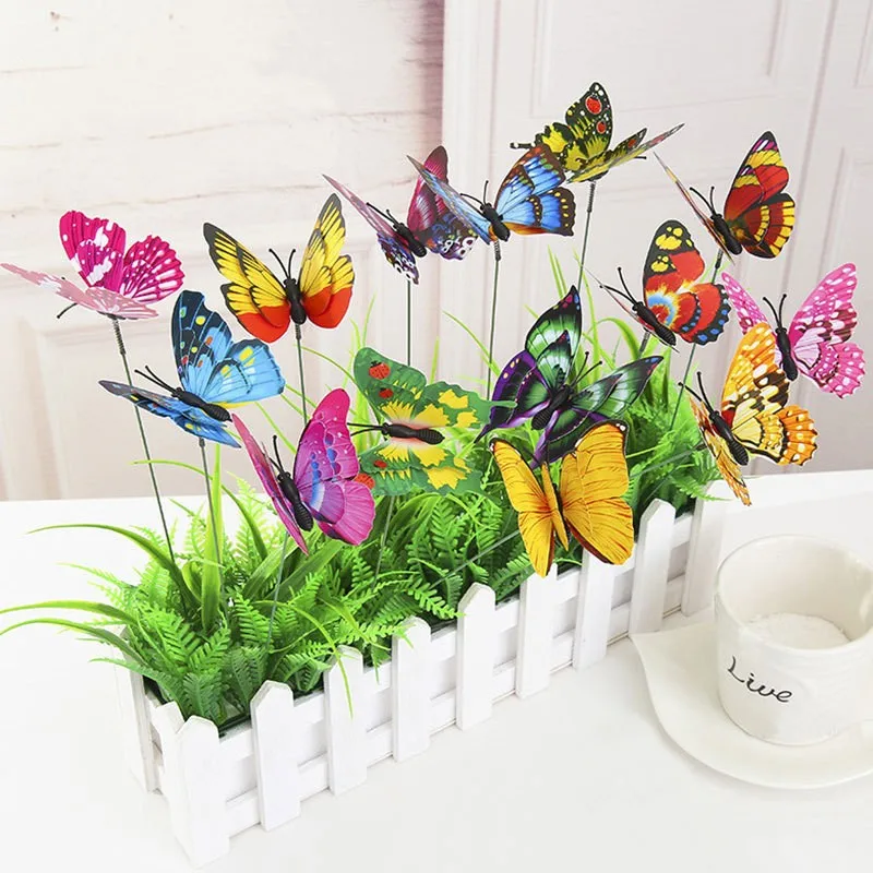 5pcs dvojvrstvová simulačná simulácia motýľa Záhradné kvetinové usporiadanie dekorácie skrášľujúce usporiadanie tyč Butterfly 5ks dvojité