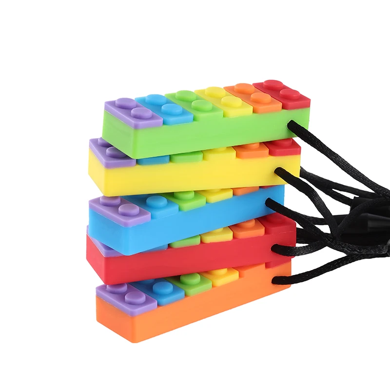 5pcs dúhová tehla žuvací náhrdelník detská silikón teeter autizmus senzorické žuvacie nástroje