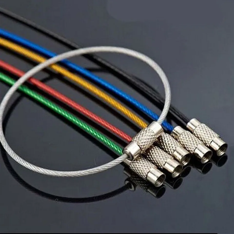 5pcs farebný EDC Keychain z nehrdzavejúcej ocele Držiak na kľúče kľúča vonkajšie nástroje drôty kľúče káblové lano skrutkovacia skrutka uzamykateľná reťaz kľúča