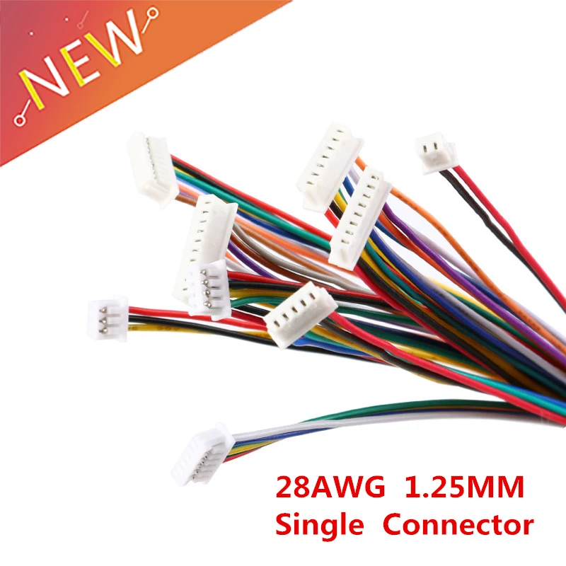 5pcs Micro JST 1,25 mm drôtený kábel konektor 10 cm rozstup 1,25 mm 2/3p 4p 5p 6pin mužského konektora konektora Elektronické drôtové konektory